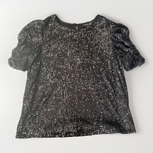 Rachel Zoe Black All Over Sequined Puff Sleeve Top Medium